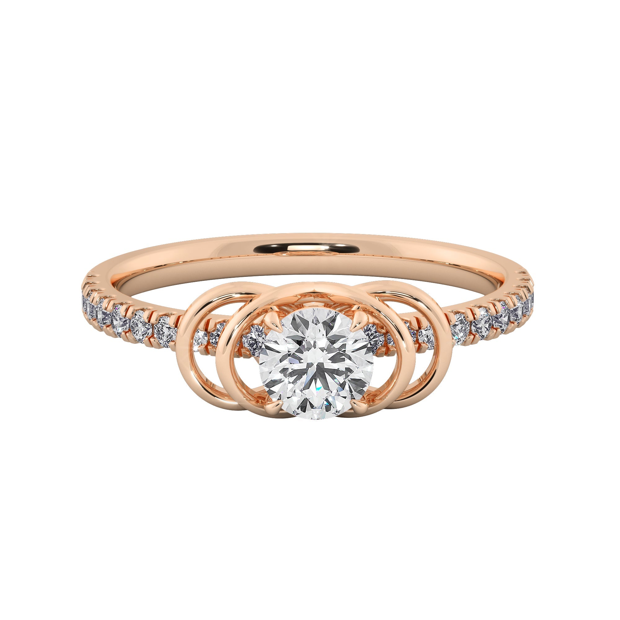 Round Cut Interlocking Double Loop Diamond Ring