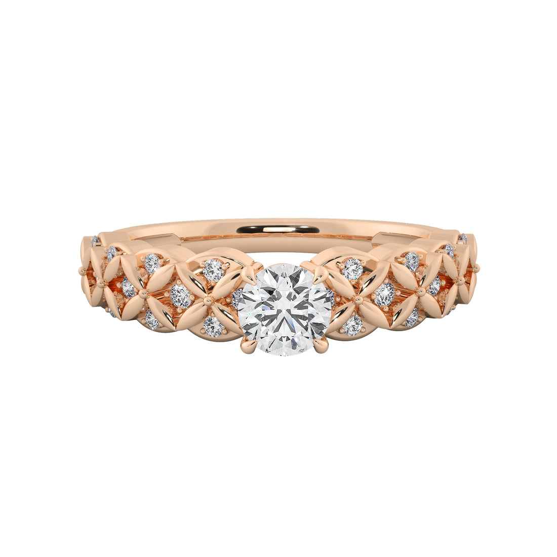 Vintage Lattice Floral Diamond Solitaire Engagement Ring