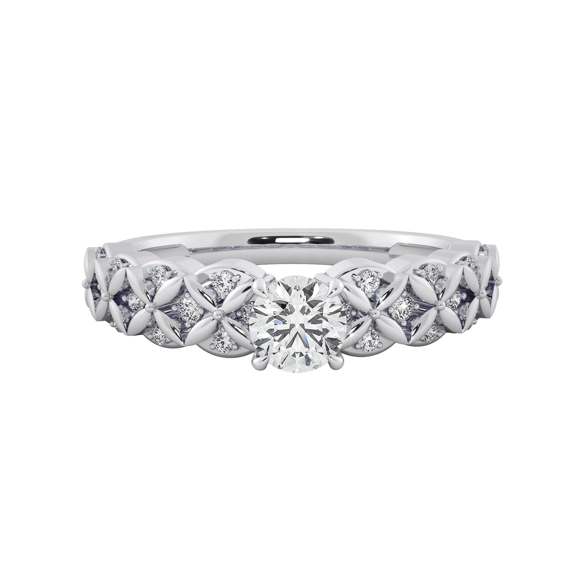 Vintage Lattice Floral Diamond Solitaire Engagement Ring
