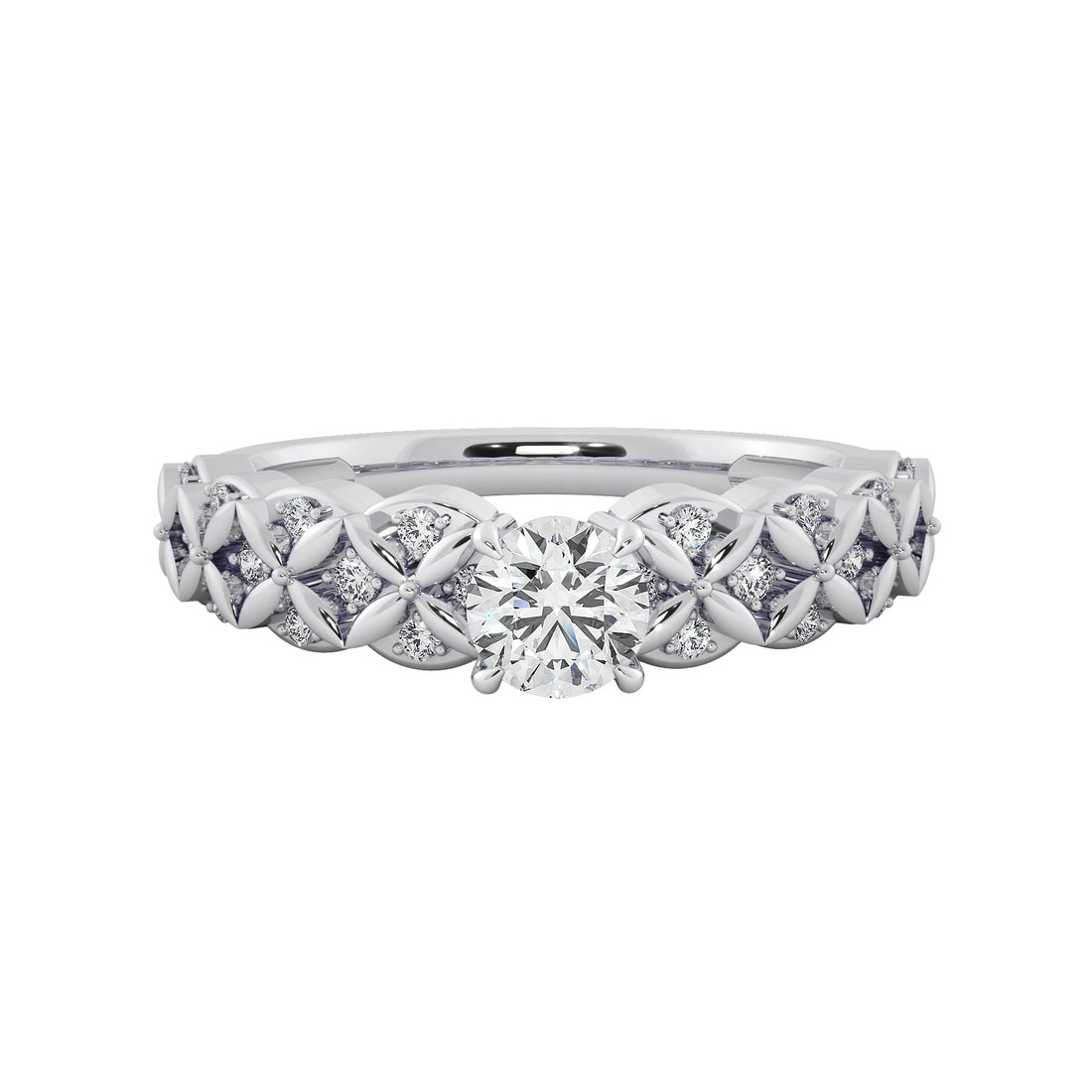Vintage Lattice Floral Diamond Solitaire Engagement Ring