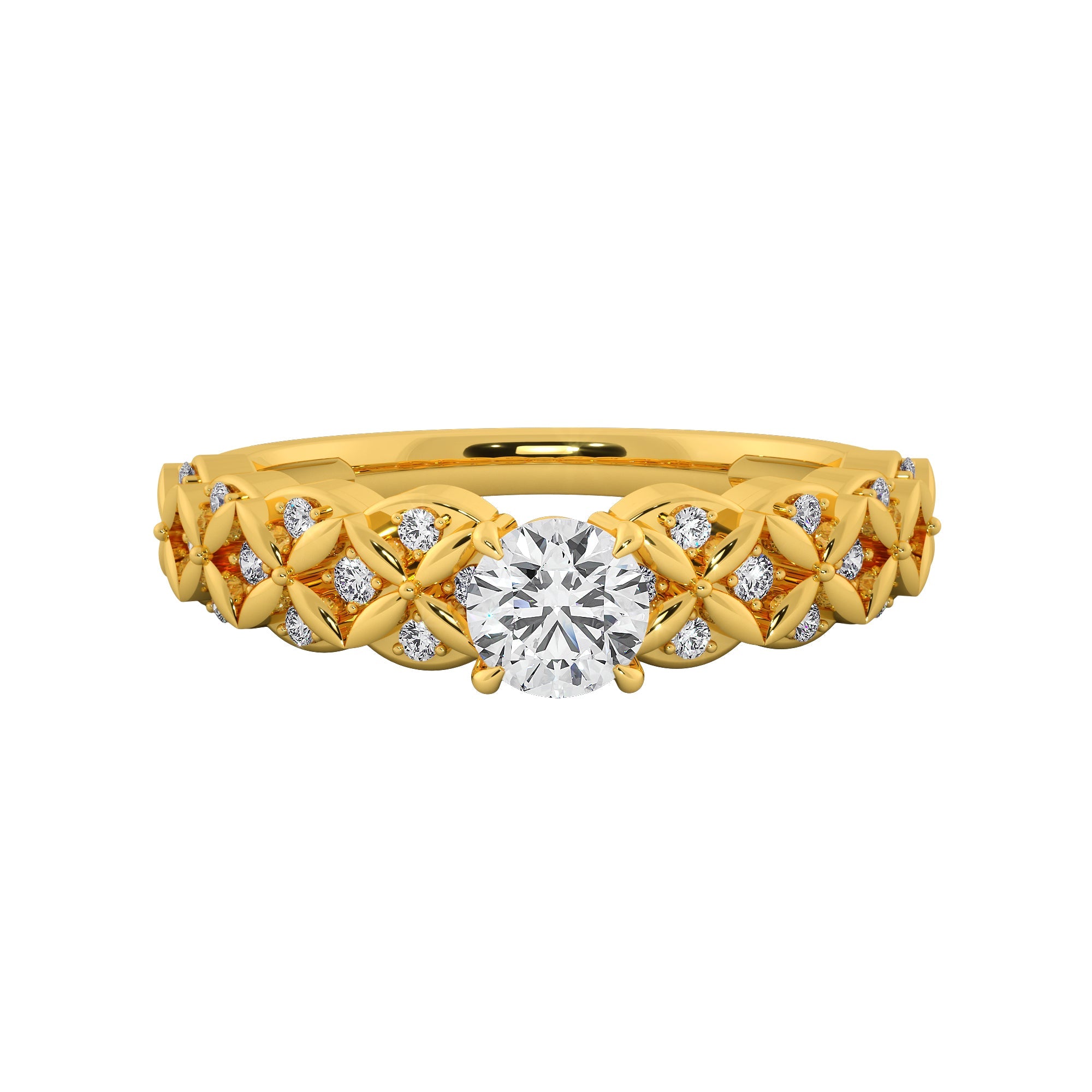 Vintage Lattice Floral Diamond Solitaire Engagement Ring