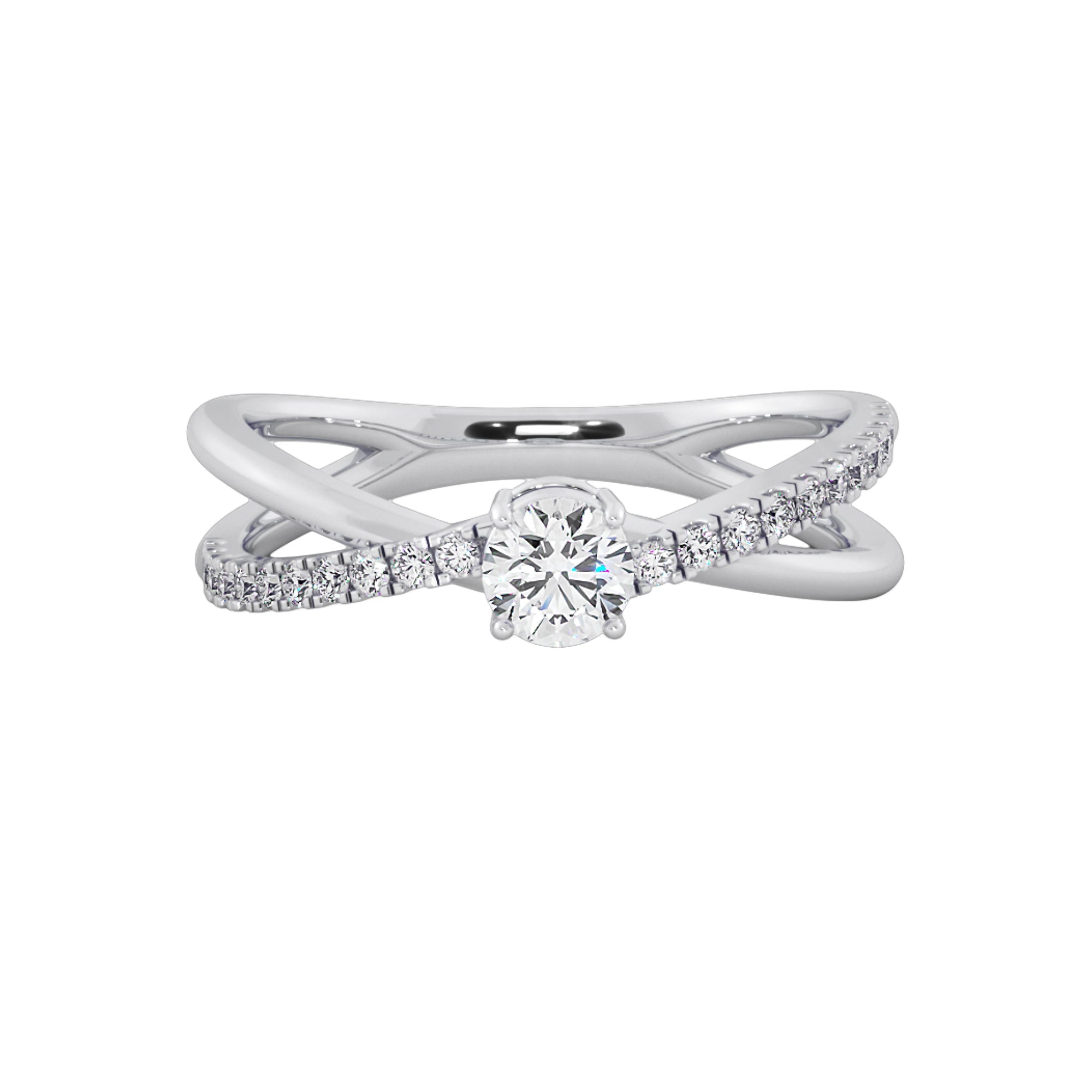 Criss Cross Round Cut Solitaire Engagement Ring