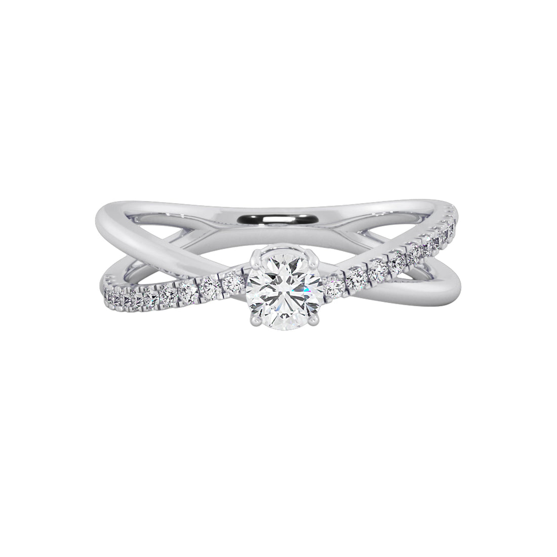 Criss Cross Round Cut Solitaire Engagement Ring