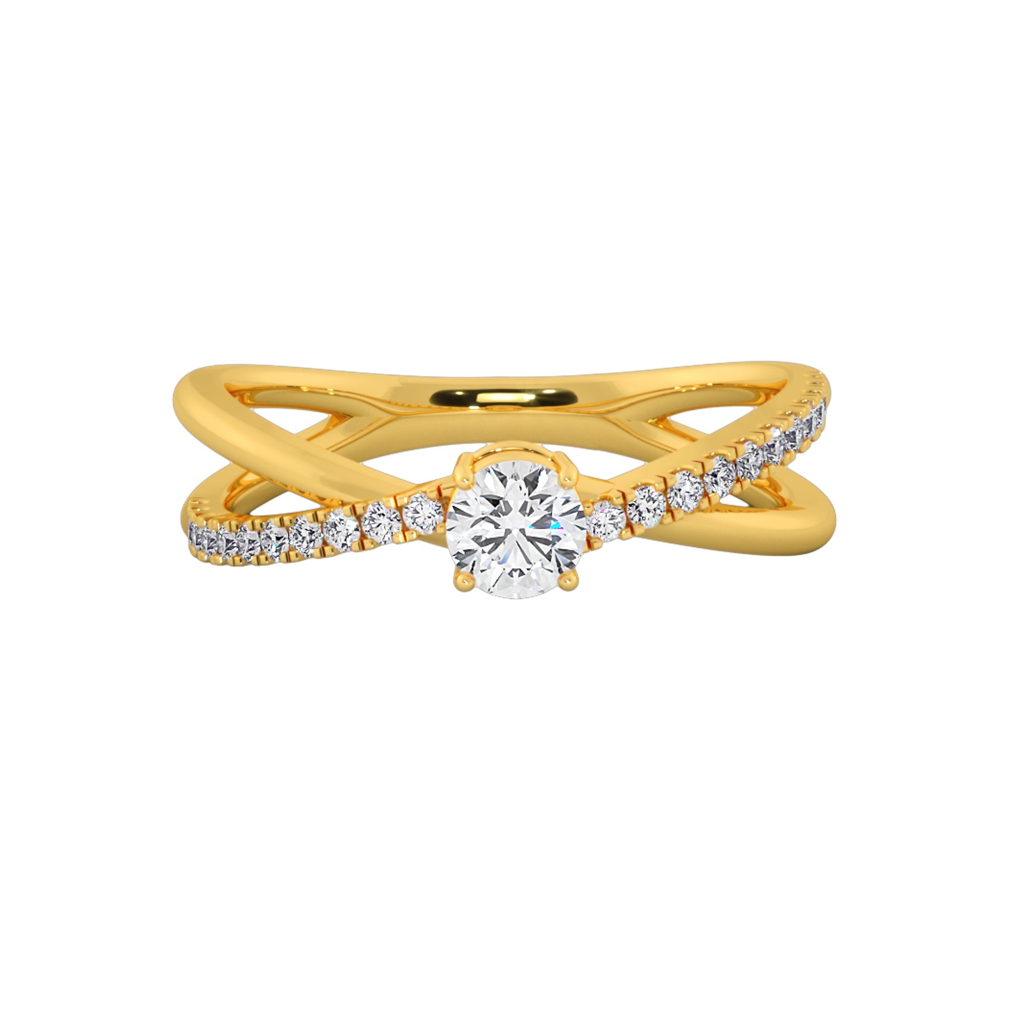 Criss Cross Round Cut Solitaire Engagement Ring