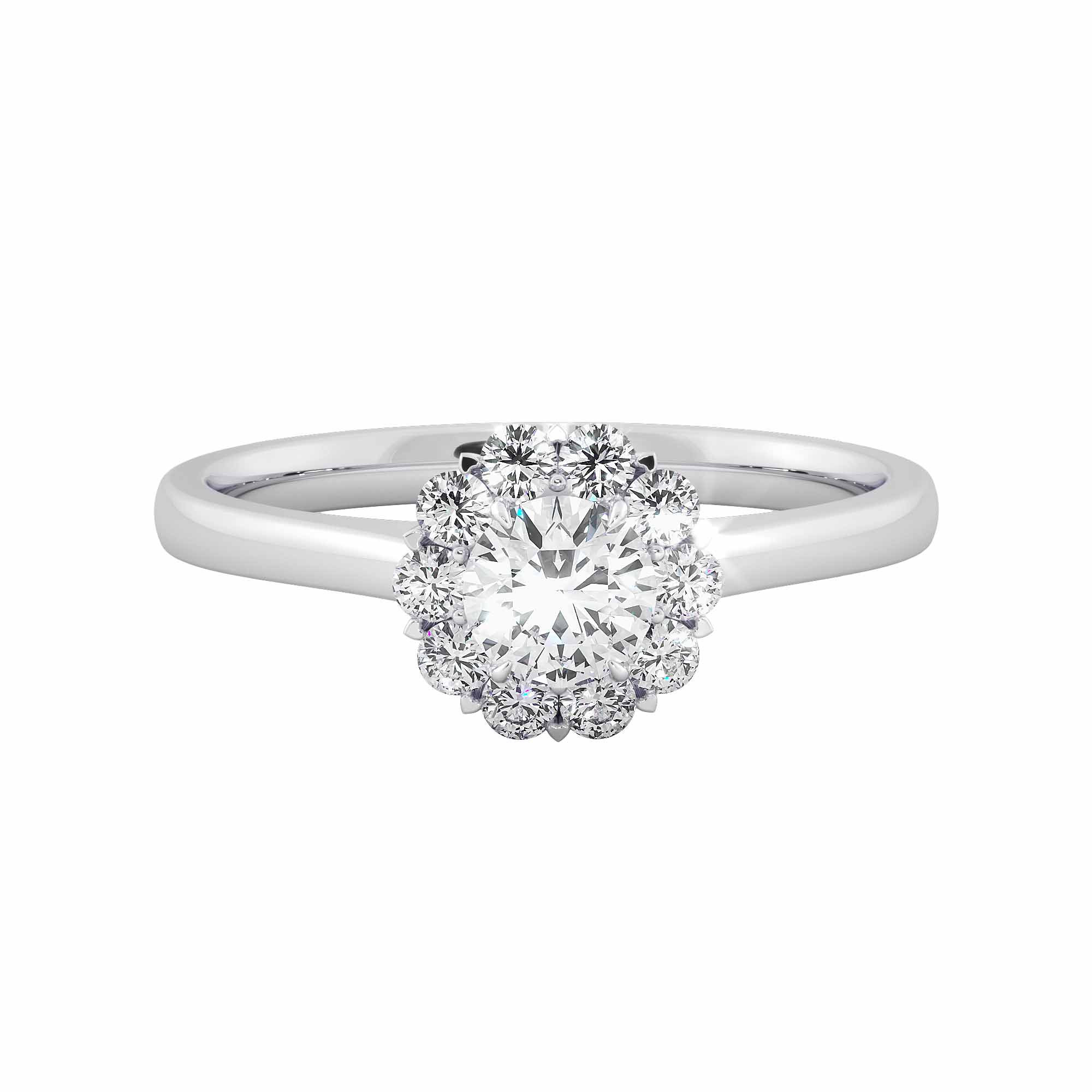 Floral Cluster Round Cut Diamond Engagement Ring