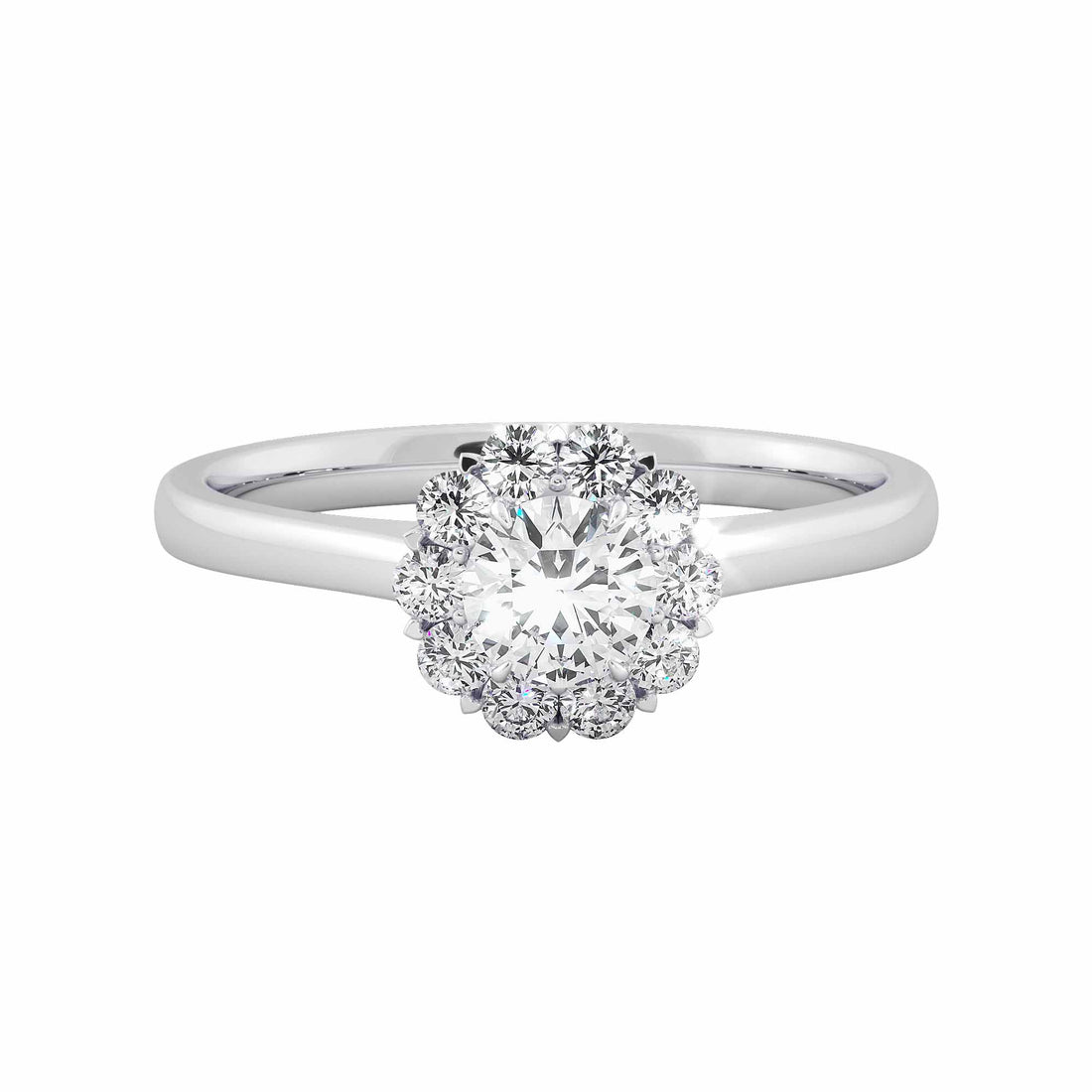 Floral Cluster Round Cut Diamond Engagement Ring