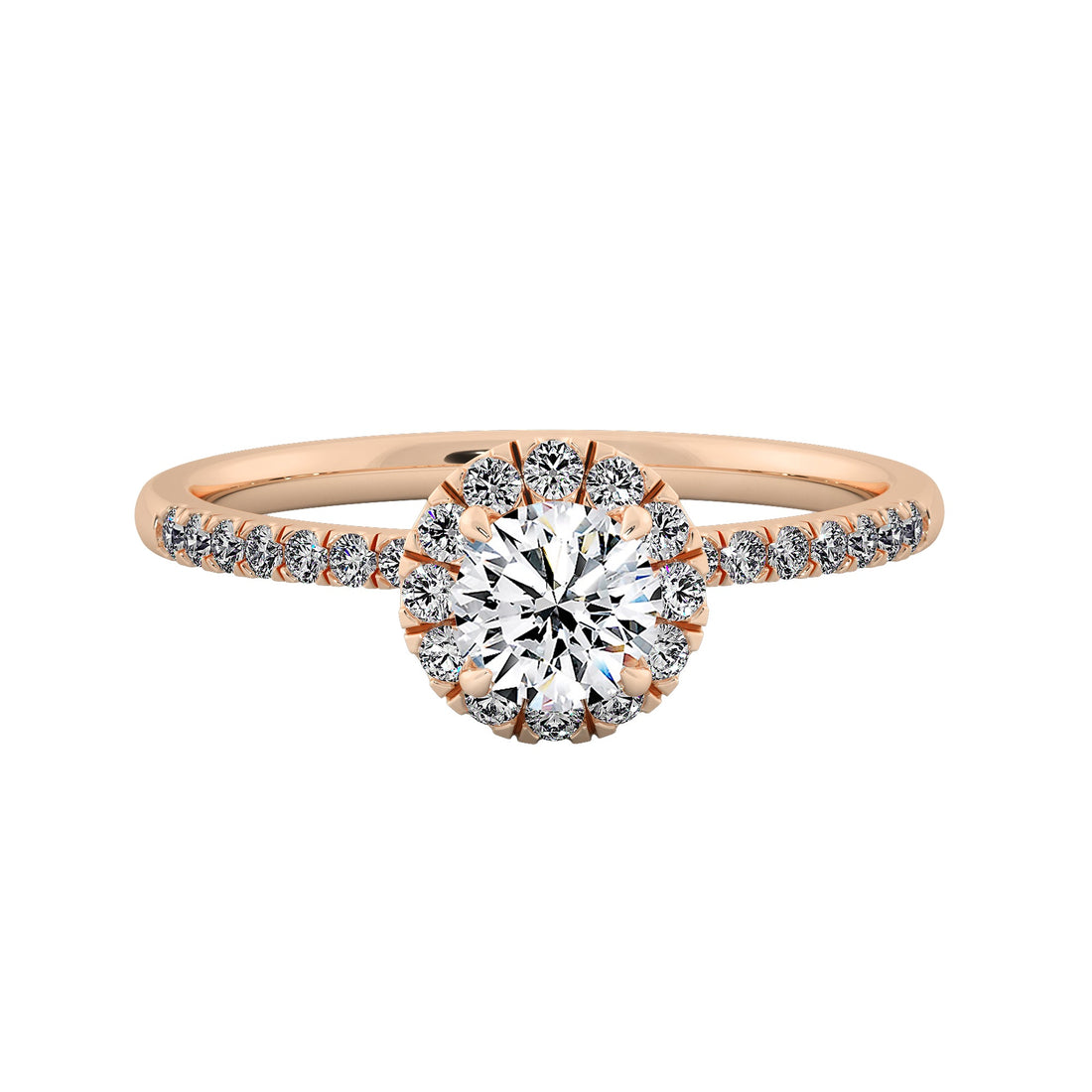 French Pavé Round Diamond Halo Engagement Ring