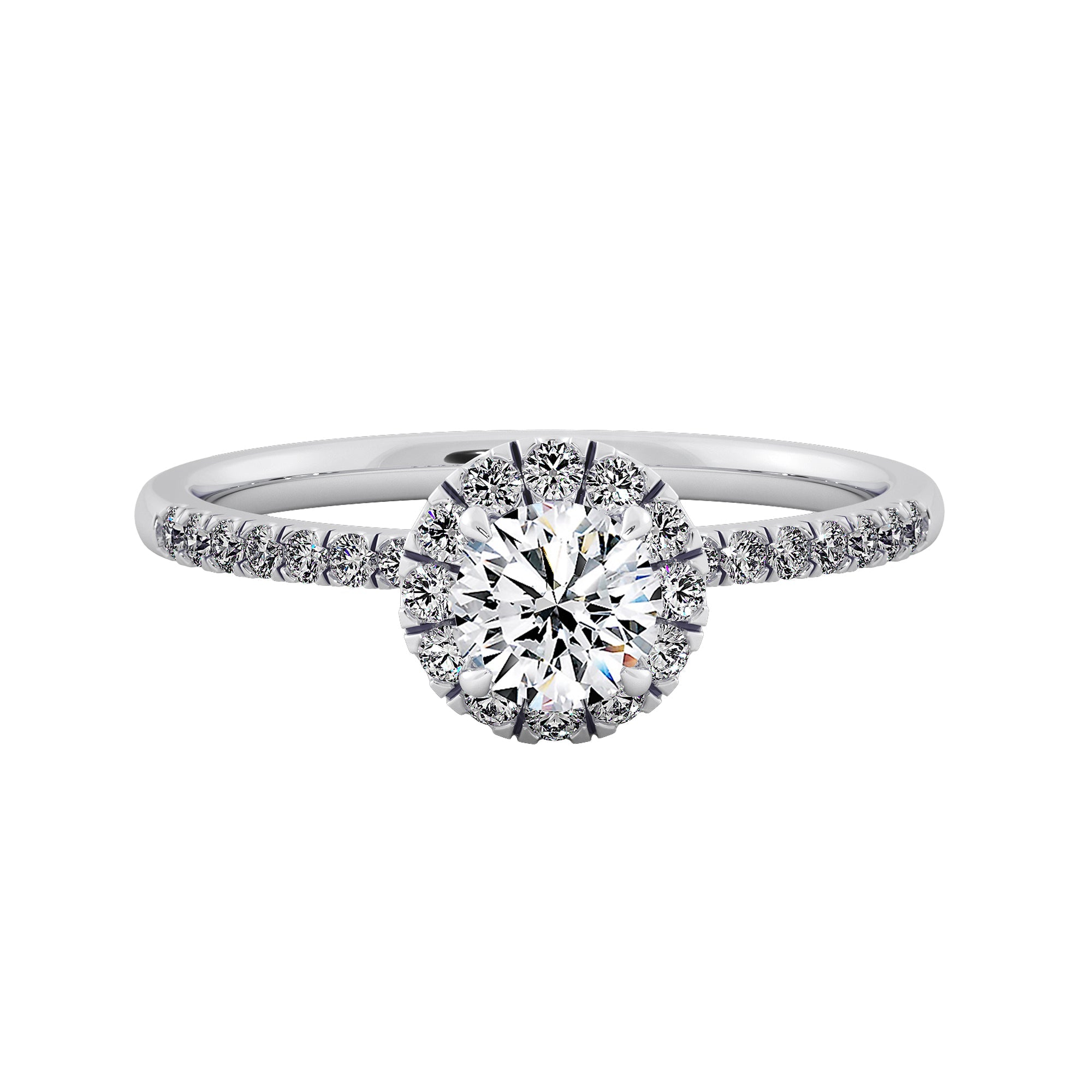 French Pavé Round Diamond Halo Engagement Ring