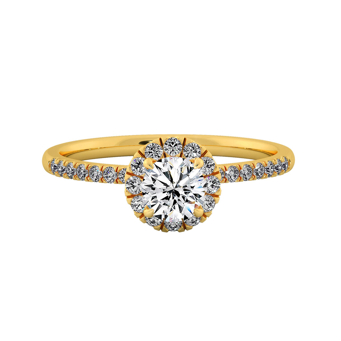 French Pavé Round Diamond Halo Engagement Ring