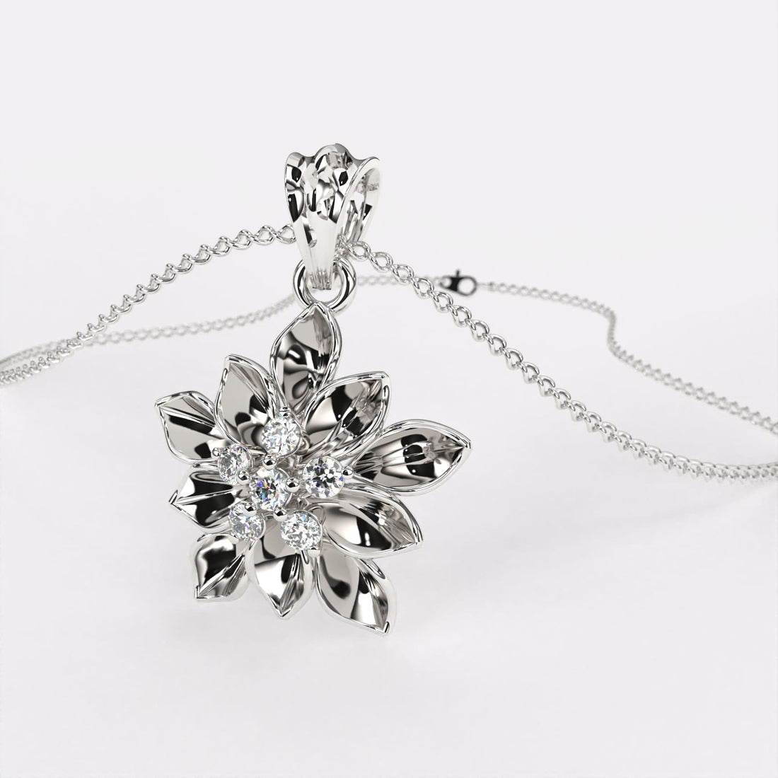 Secret Bloom Diamond Pendant In 925 Silver