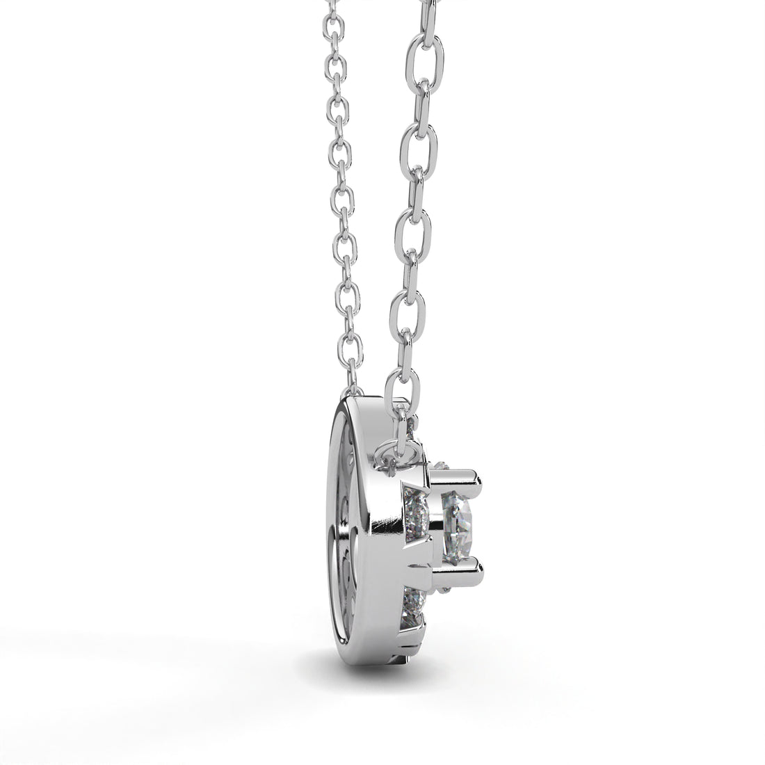 Serene Halo Diamond Pendant  In 925 Silver