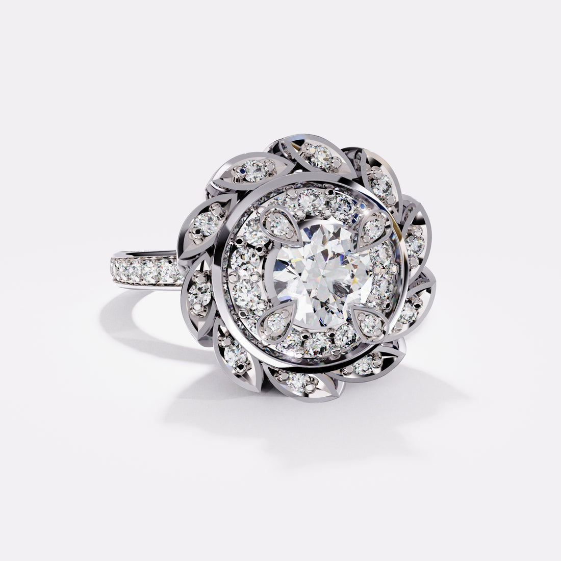 Settled Bloom Diamond Ring in 925 Silver