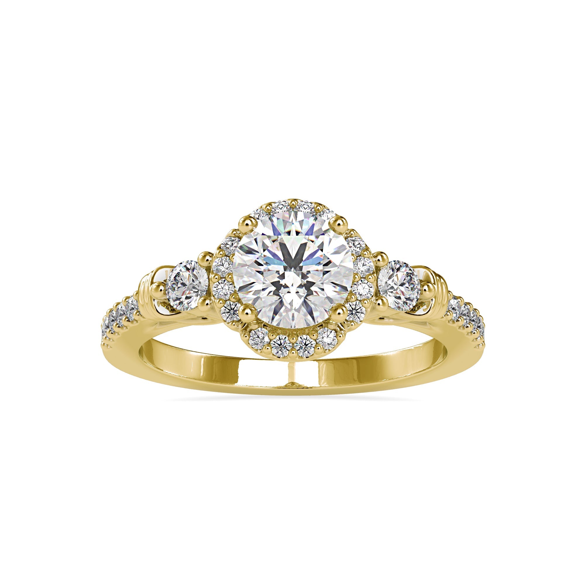 Shield Halo Round Diamond Ring