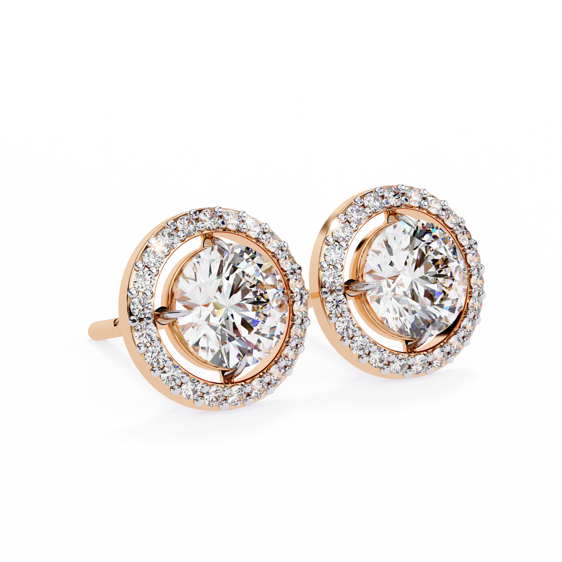Solitaire Halo Lab Grown Diamond Earrings