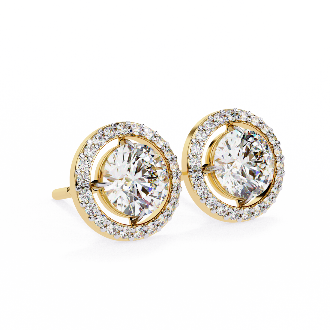 Solitaire Halo Lab Grown Diamond Earrings