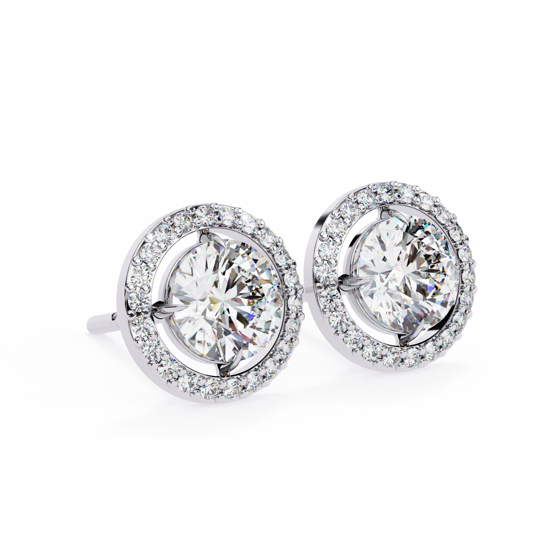 Solitaire Halo Lab Grown Diamond Earrings