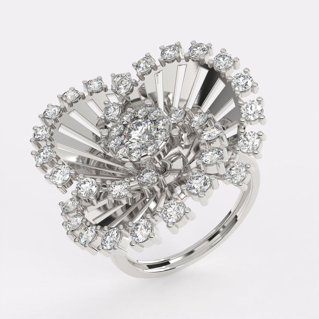Sparkling Diamond Cocktail Ring in 925 Silver