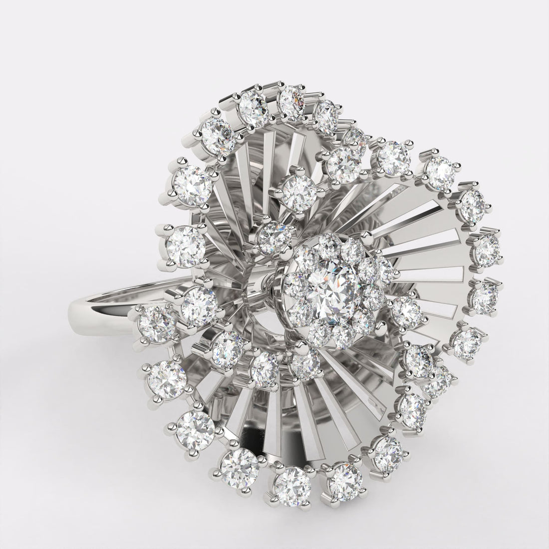 Sparkling Diamond Cocktail Ring in 925 Silver
