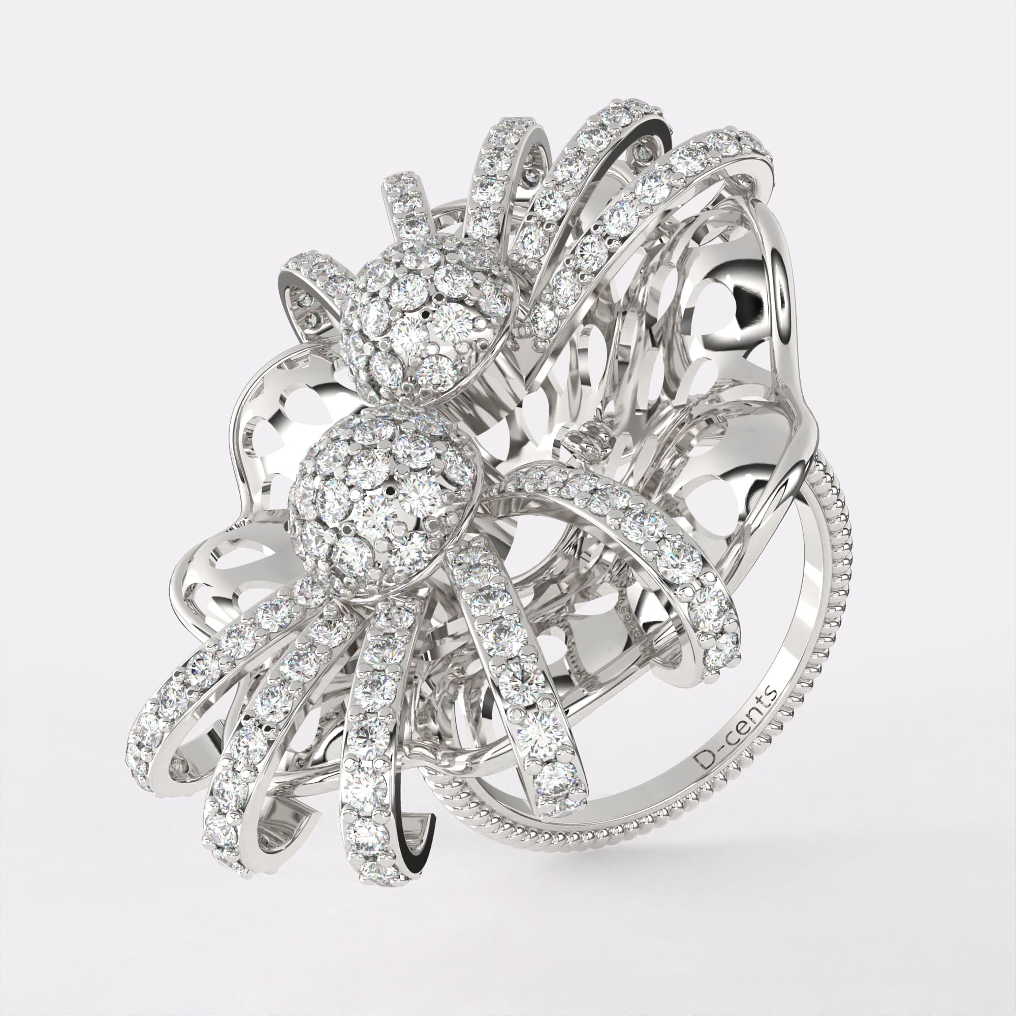 Sparkling Gold Diamond Ring in 925 Silver