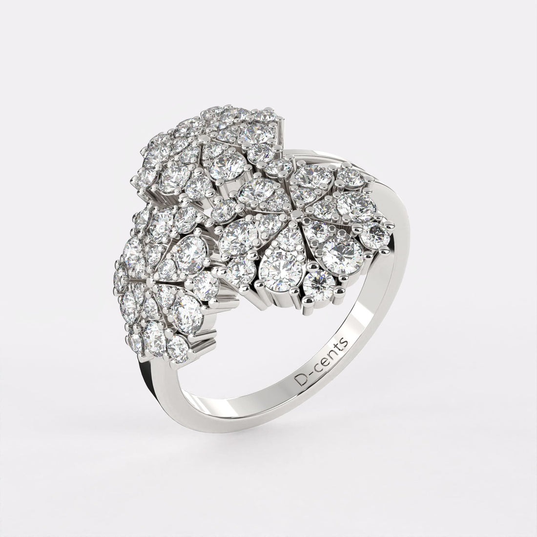 Sparkling Snowflake Diamond Ring In 925 Silver