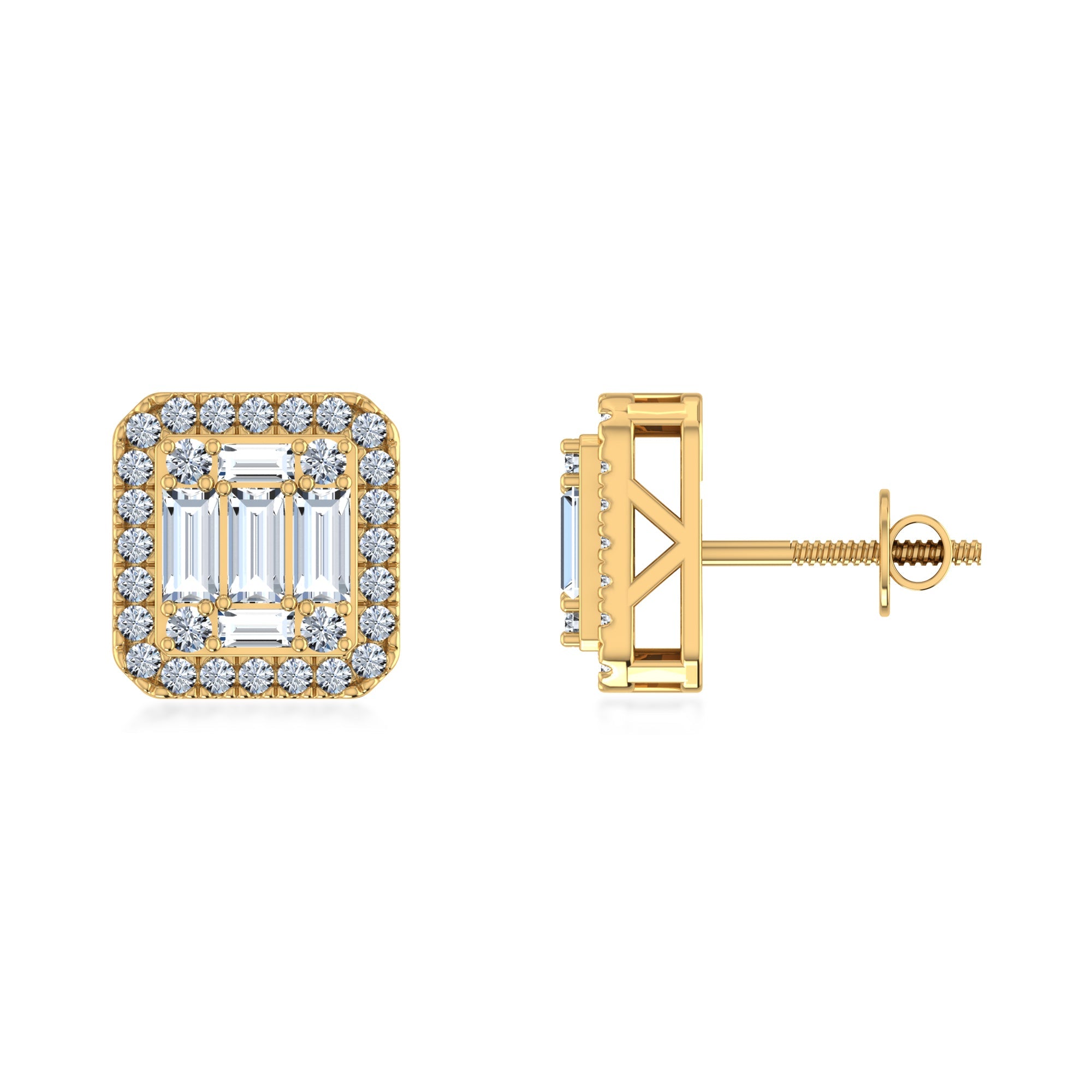 Square Baguette Lab Grown Diamond Halo Stud Earrings