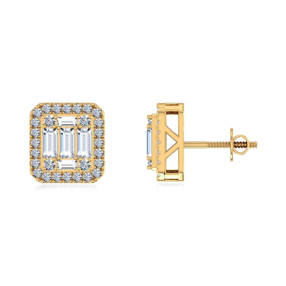 Square Baguette Lab Grown Diamond Halo Stud Earrings