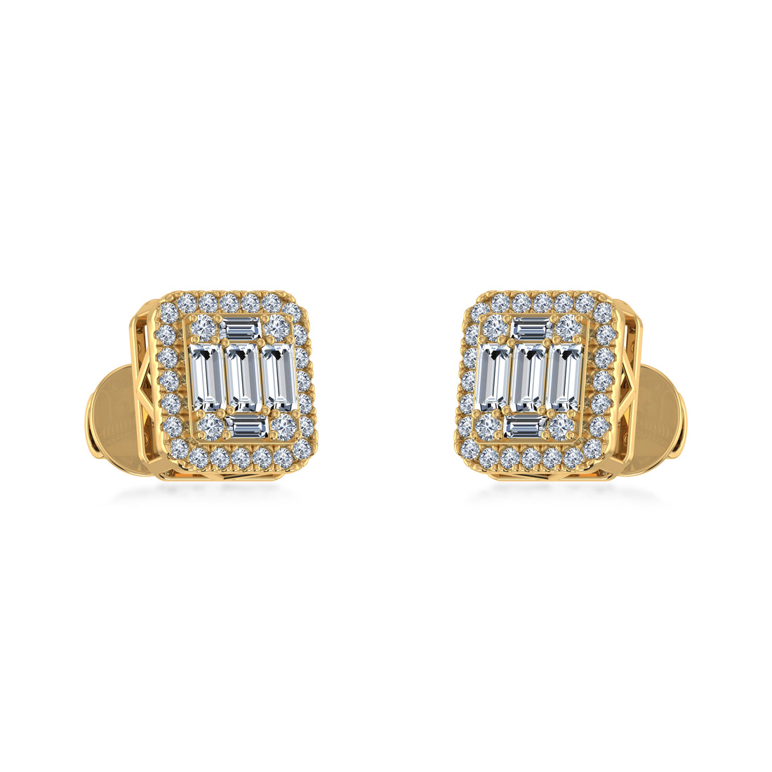 Square Baguette Lab Grown Diamond Halo Stud Earrings 2