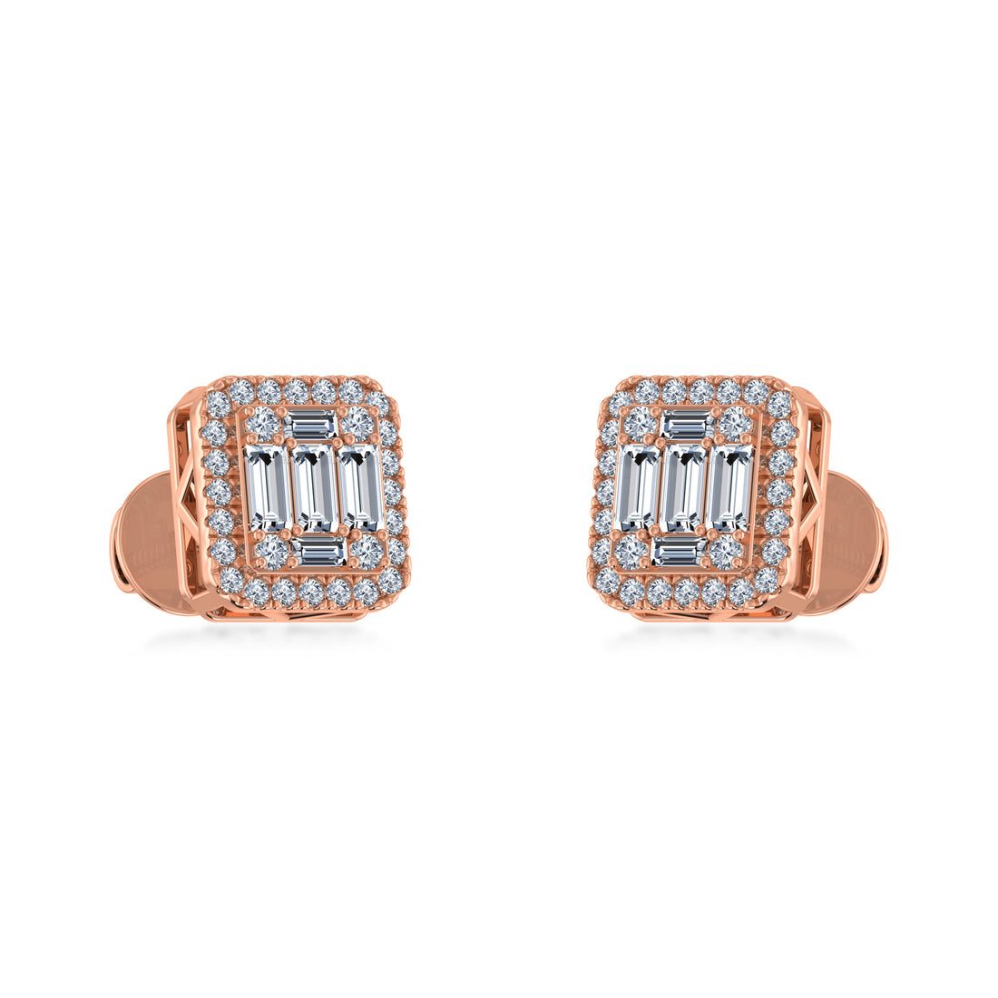 Square Baguette Lab Grown Diamond Halo Stud Earrings 4
