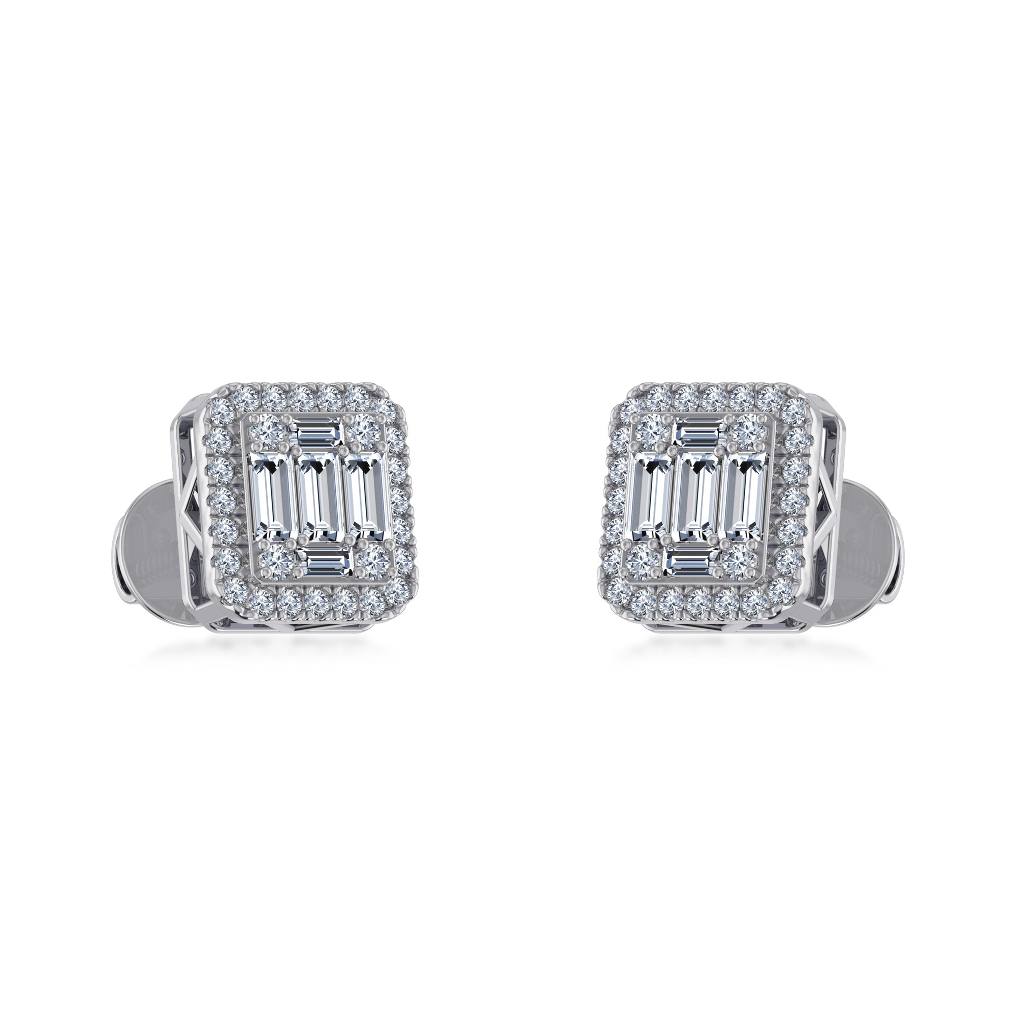 Square Baguette Lab Grown Diamond Halo Stud Earrings 6
