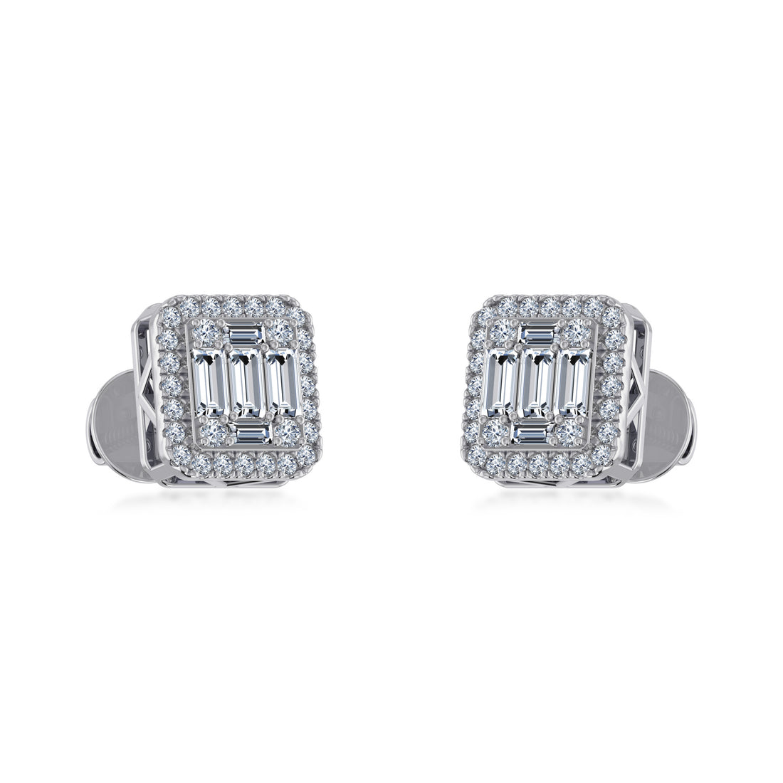 Square Baguette Lab Grown Diamond Halo Stud Earrings 6