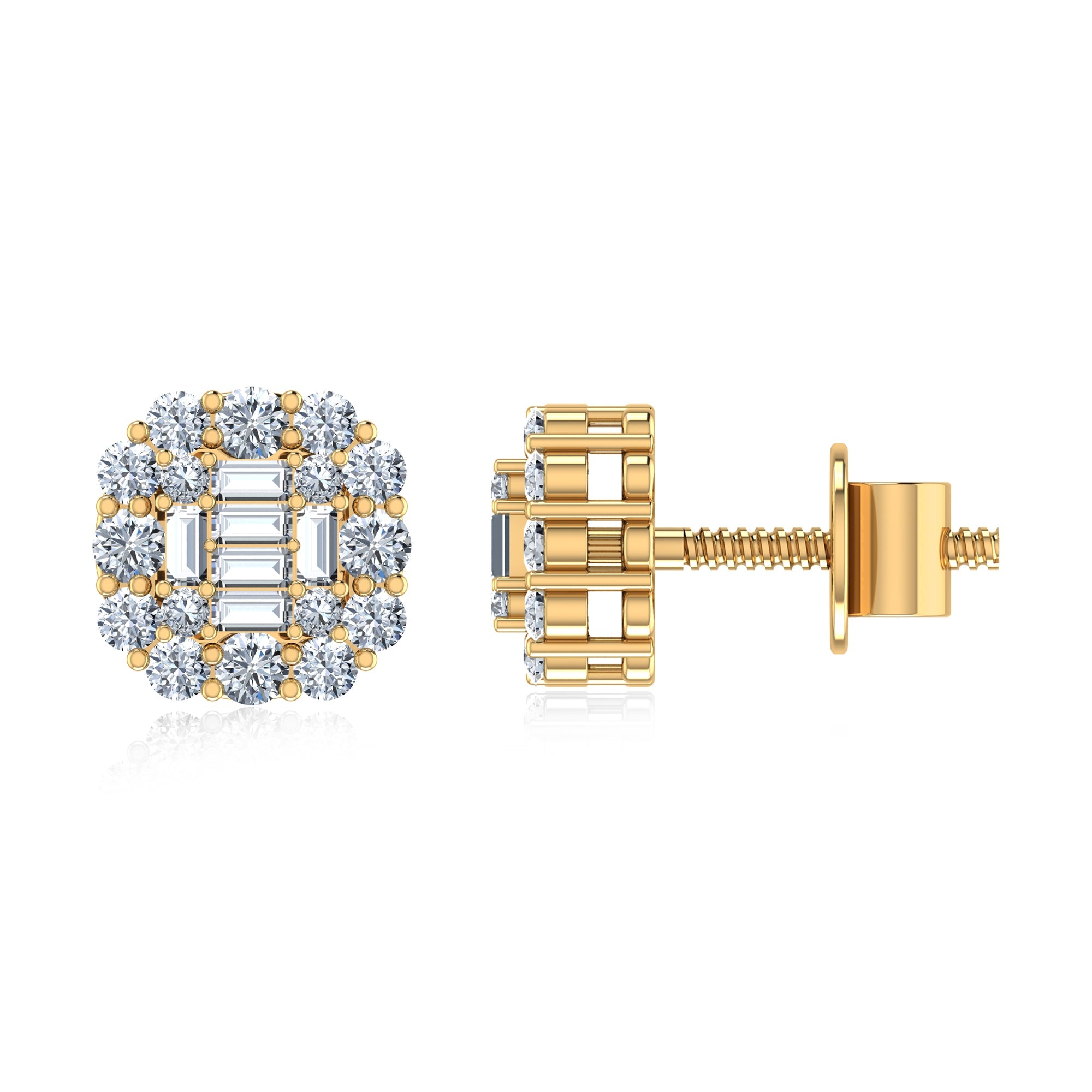 Square Cluster Lab Grown Earrings with Baguette Diamonds