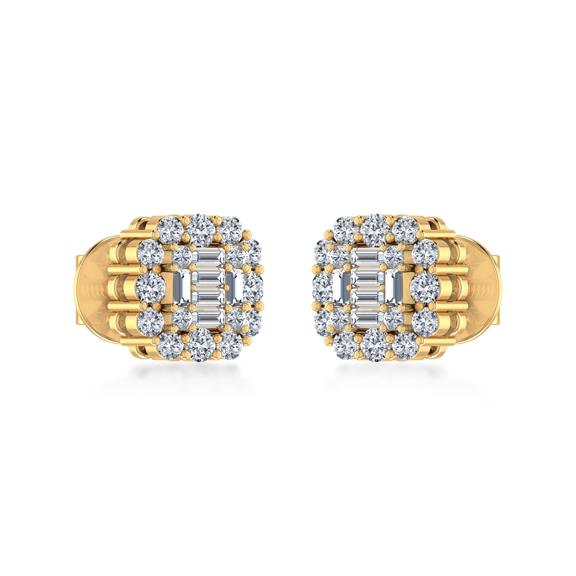 Square Cluster Lab Grown Earrings with Baguette Diamonds 2