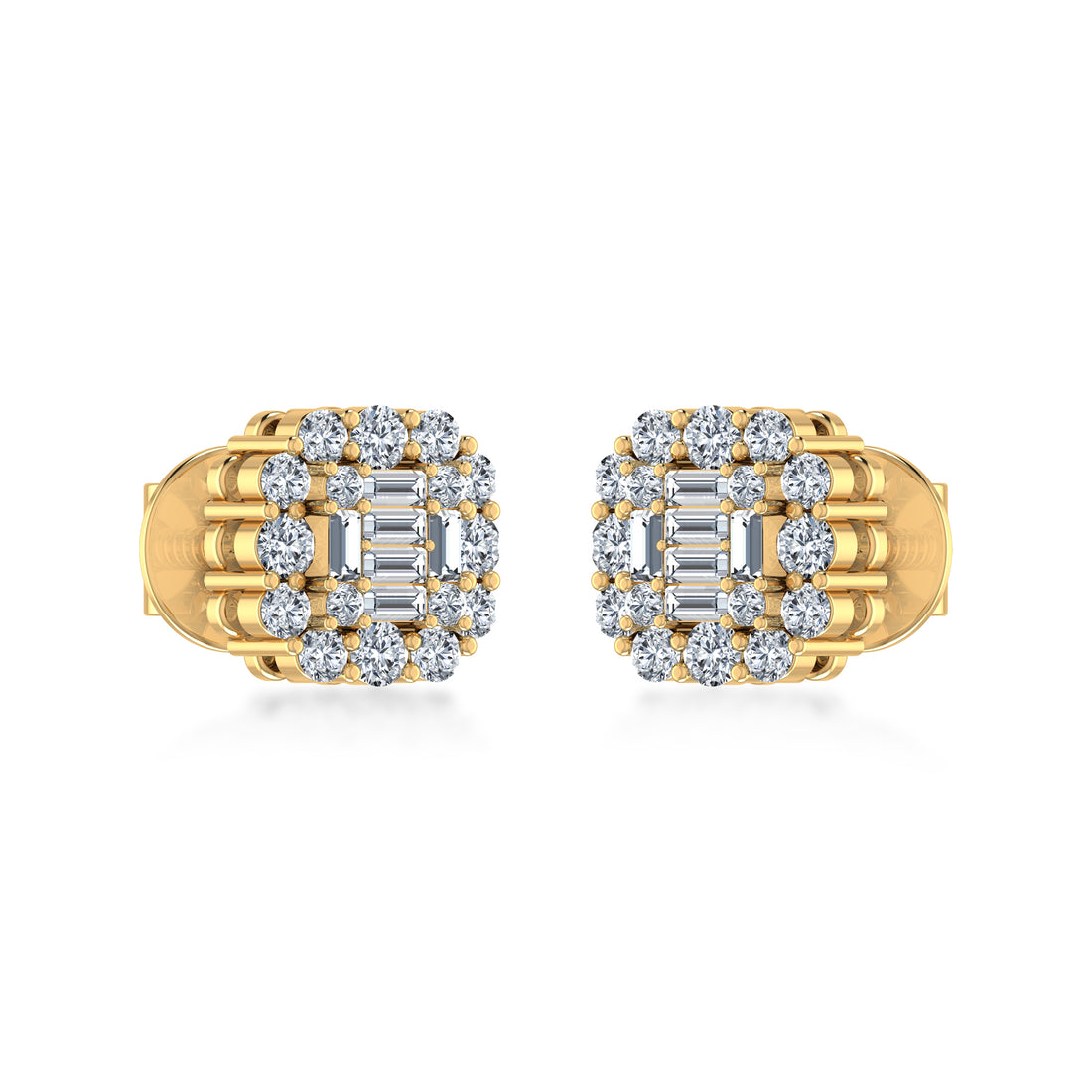 Square Cluster Lab Grown Earrings with Baguette Diamonds 2