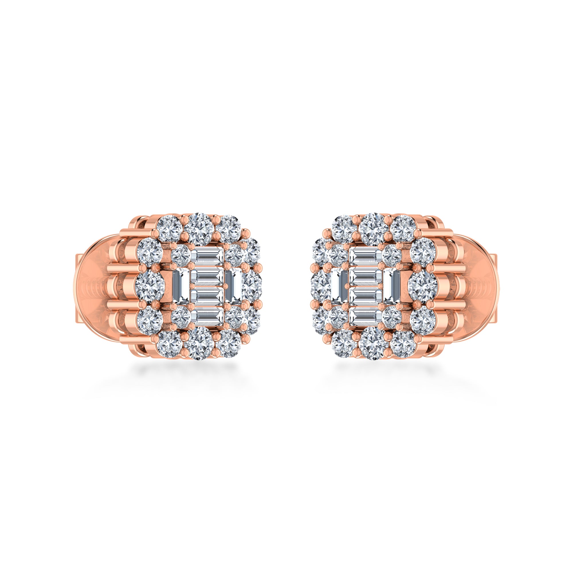 Square Cluster Lab Grown Earrings with Baguette Diamonds 4