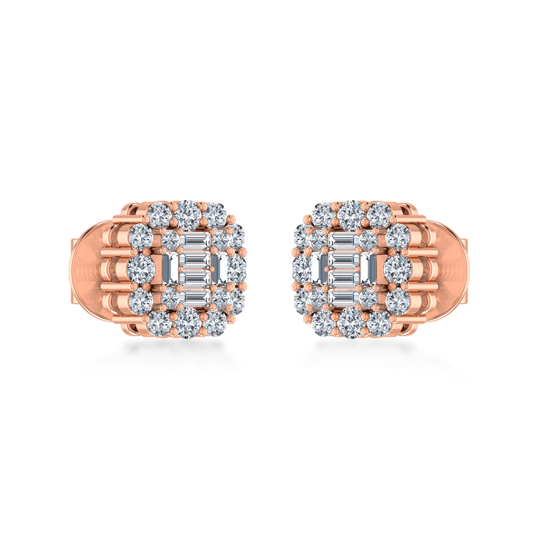 Square Cluster Lab Grown Earrings with Baguette Diamonds 4