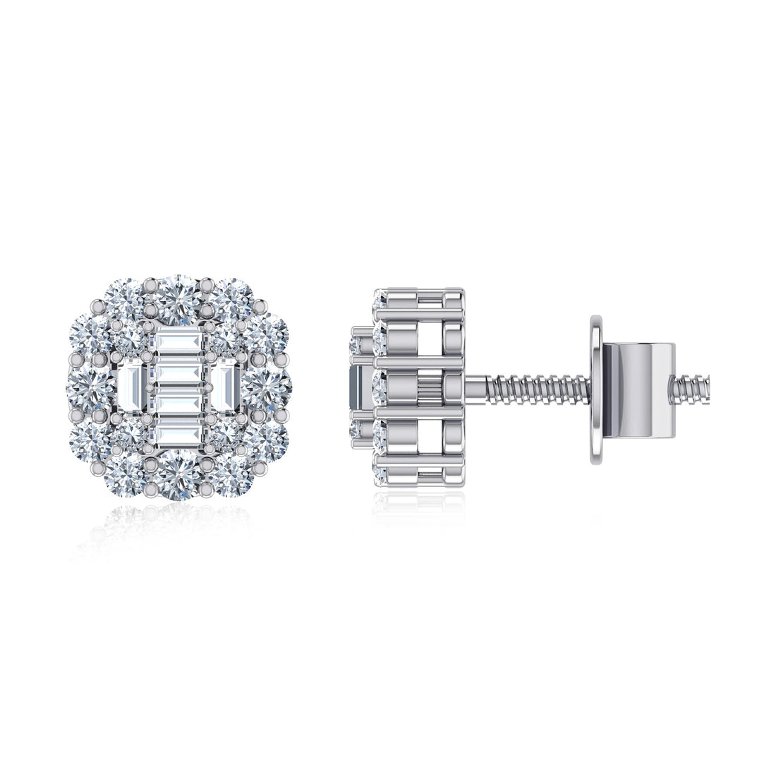 Square Cluster Lab Grown Earrings with Baguette Diamonds 5