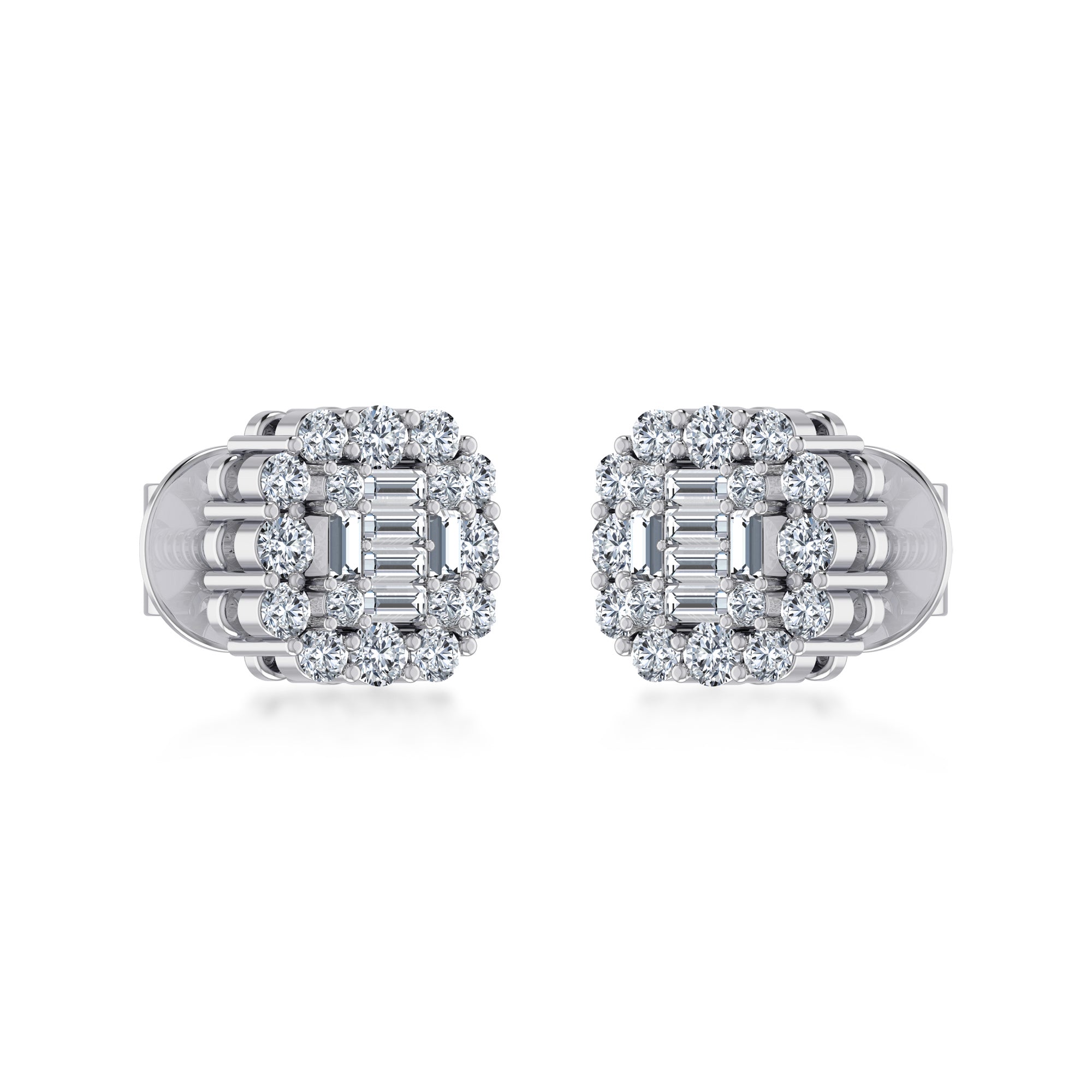 Square Cluster Lab Grown Earrings with Baguette Diamonds 6