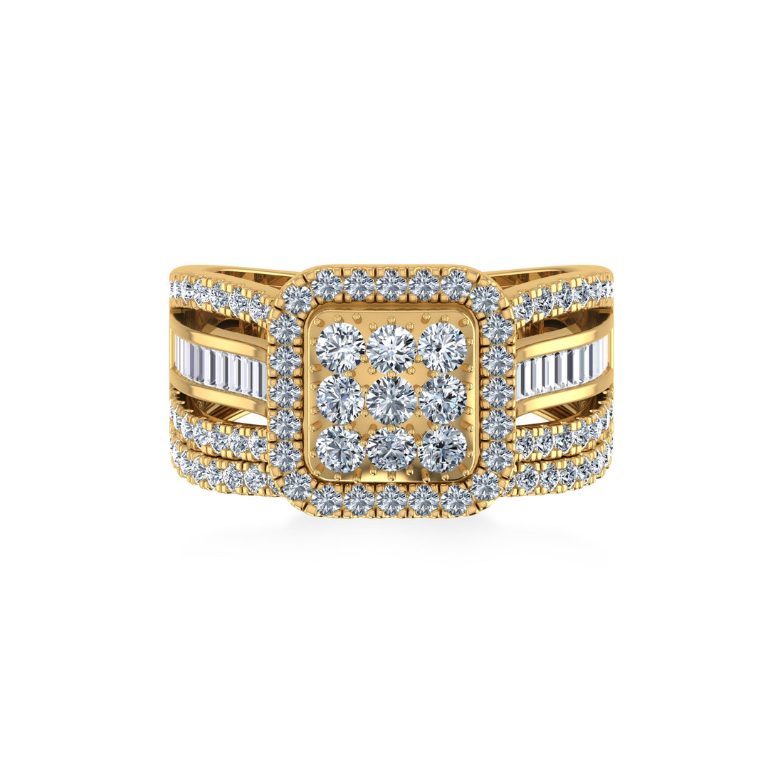 Square Halo Lab-Grown Diamond Ring with Baguette Accents