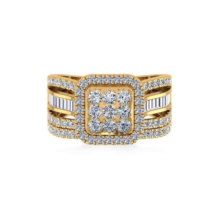 Square Halo Lab-Grown Diamond Ring with Baguette Accents