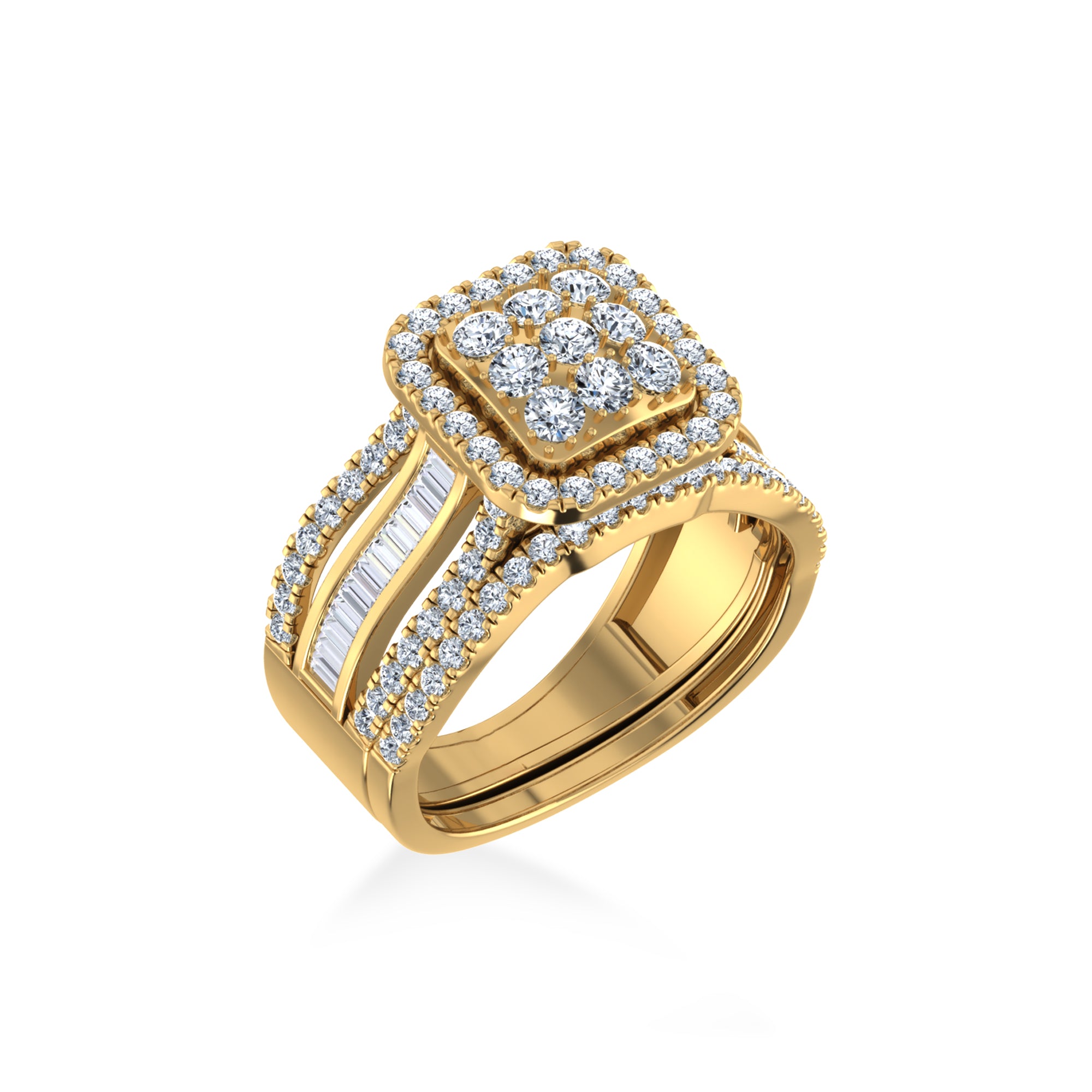 Square Halo Lab-Grown Diamond Ring with Baguette Accents 2