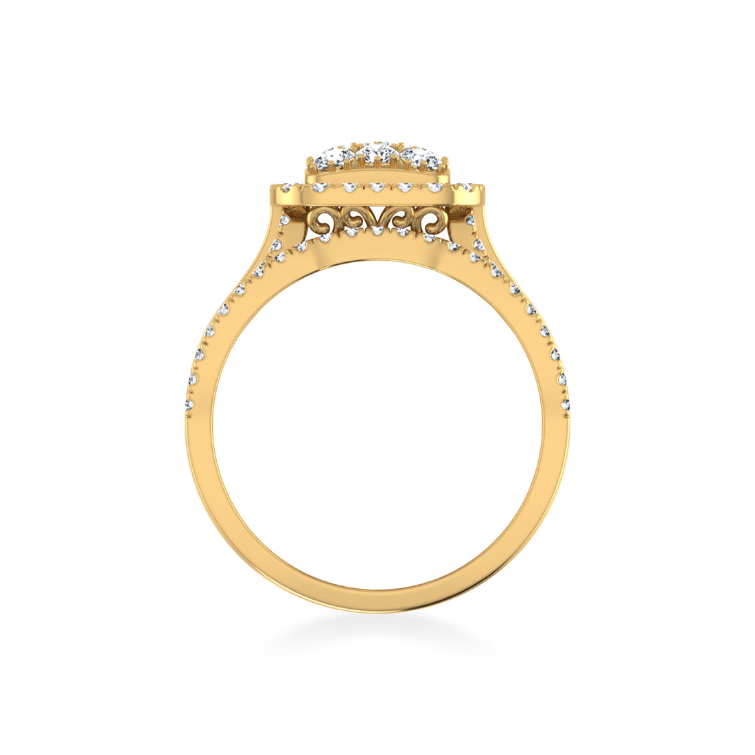 Square Halo Lab-Grown Diamond Ring with Baguette Accents 3