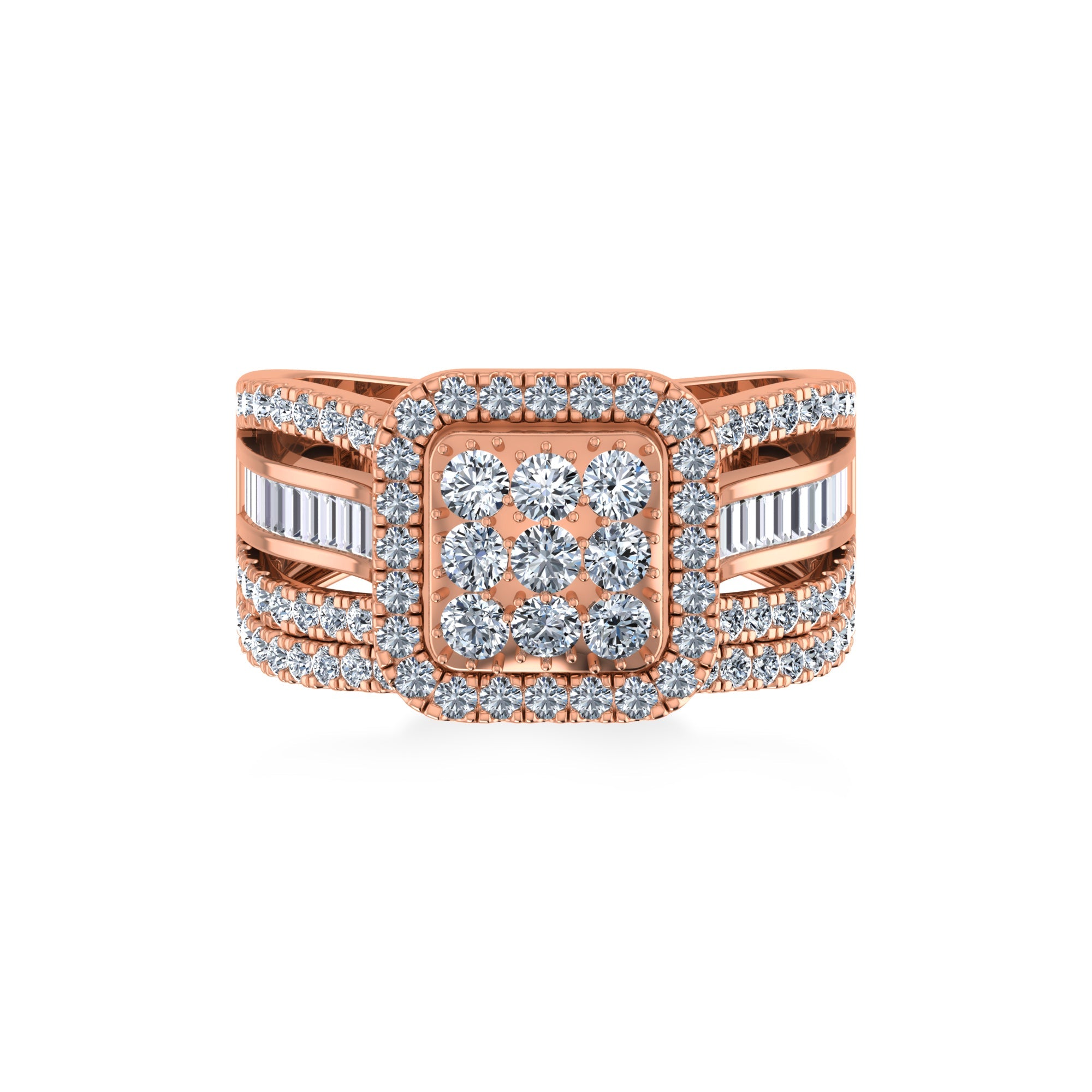 Square Halo Lab-Grown Diamond Ring with Baguette Accents 4