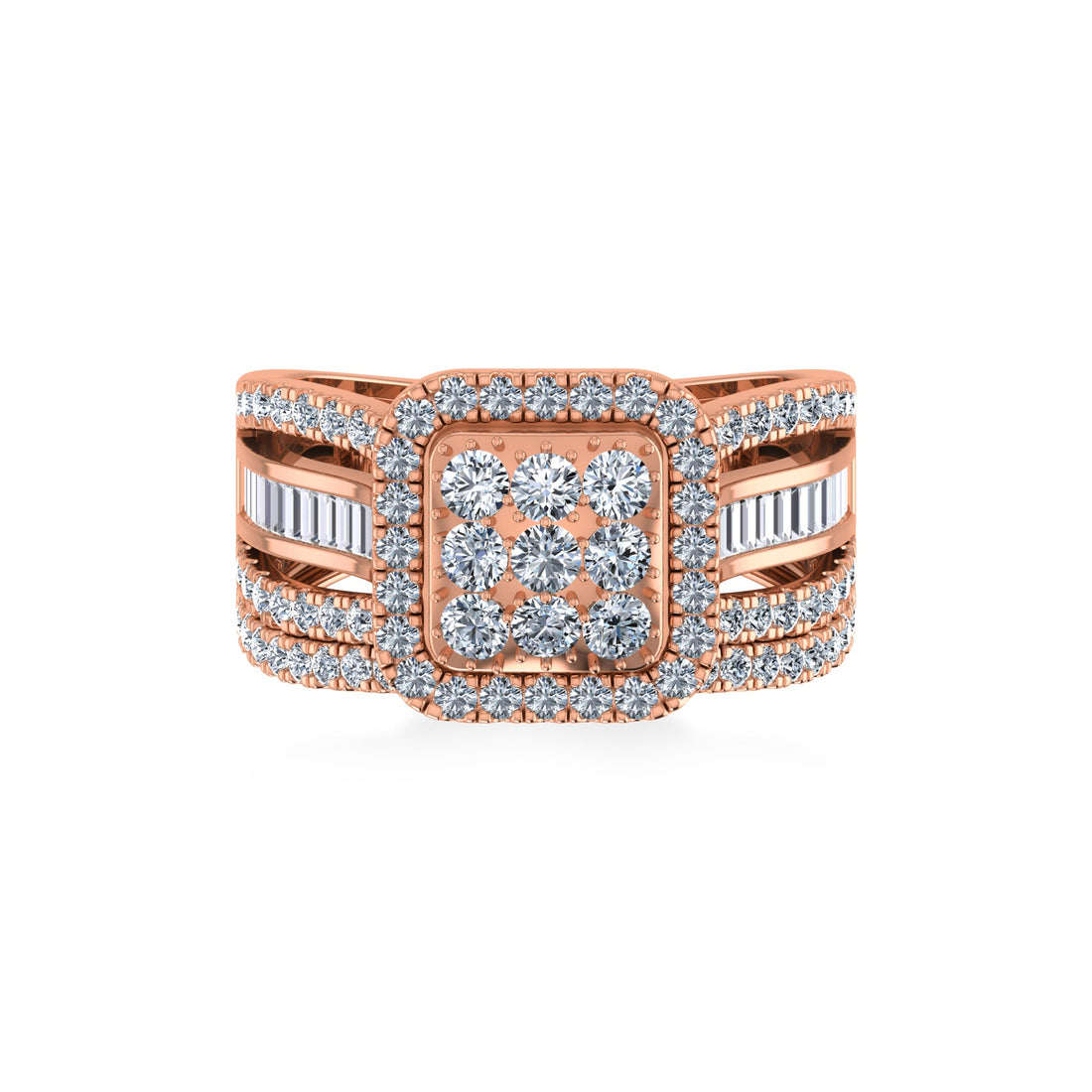 Square Halo Lab-Grown Diamond Ring with Baguette Accents 4