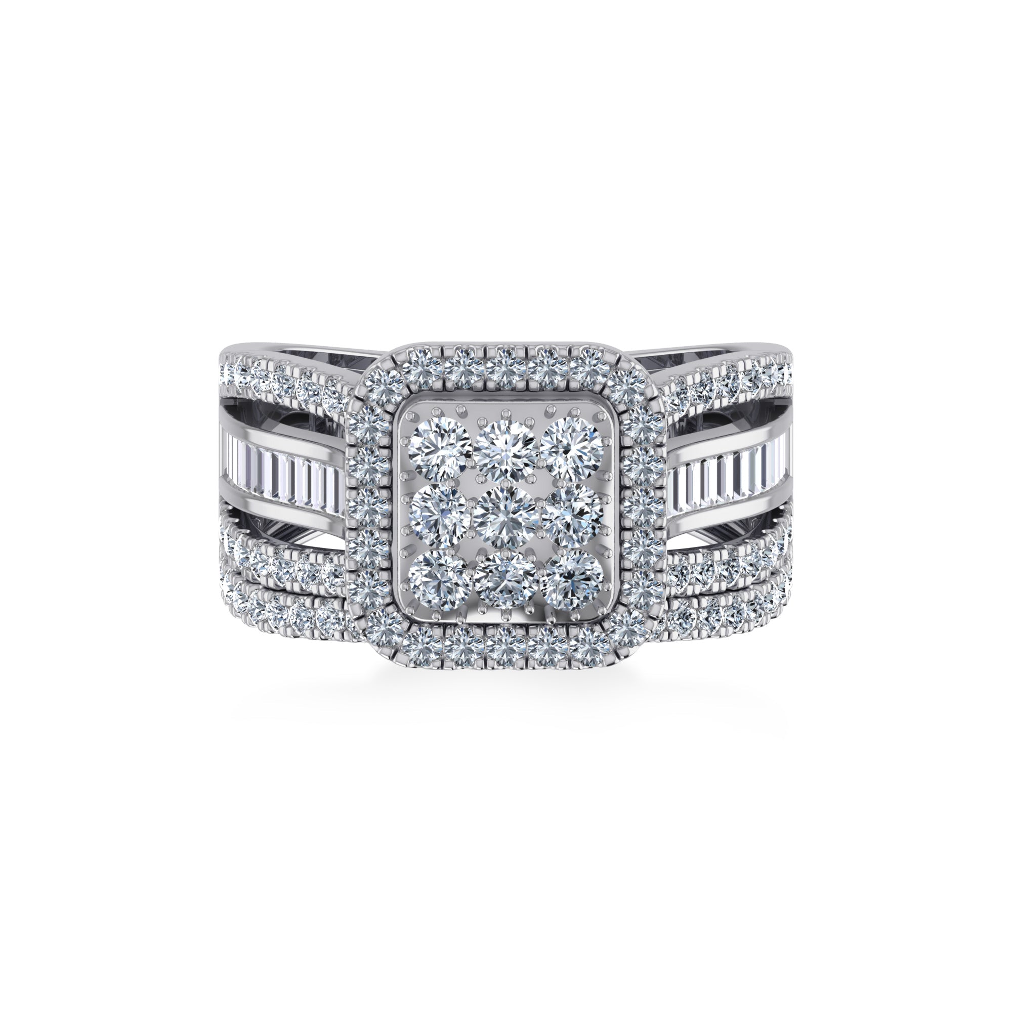 Square Halo Lab-Grown Diamond Ring with Baguette Accents 7