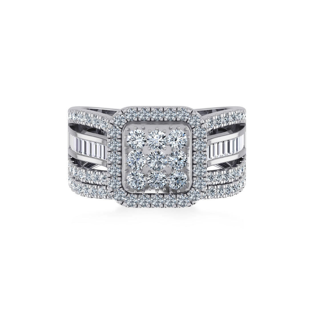 Square Halo Lab-Grown Diamond Ring with Baguette Accents 7