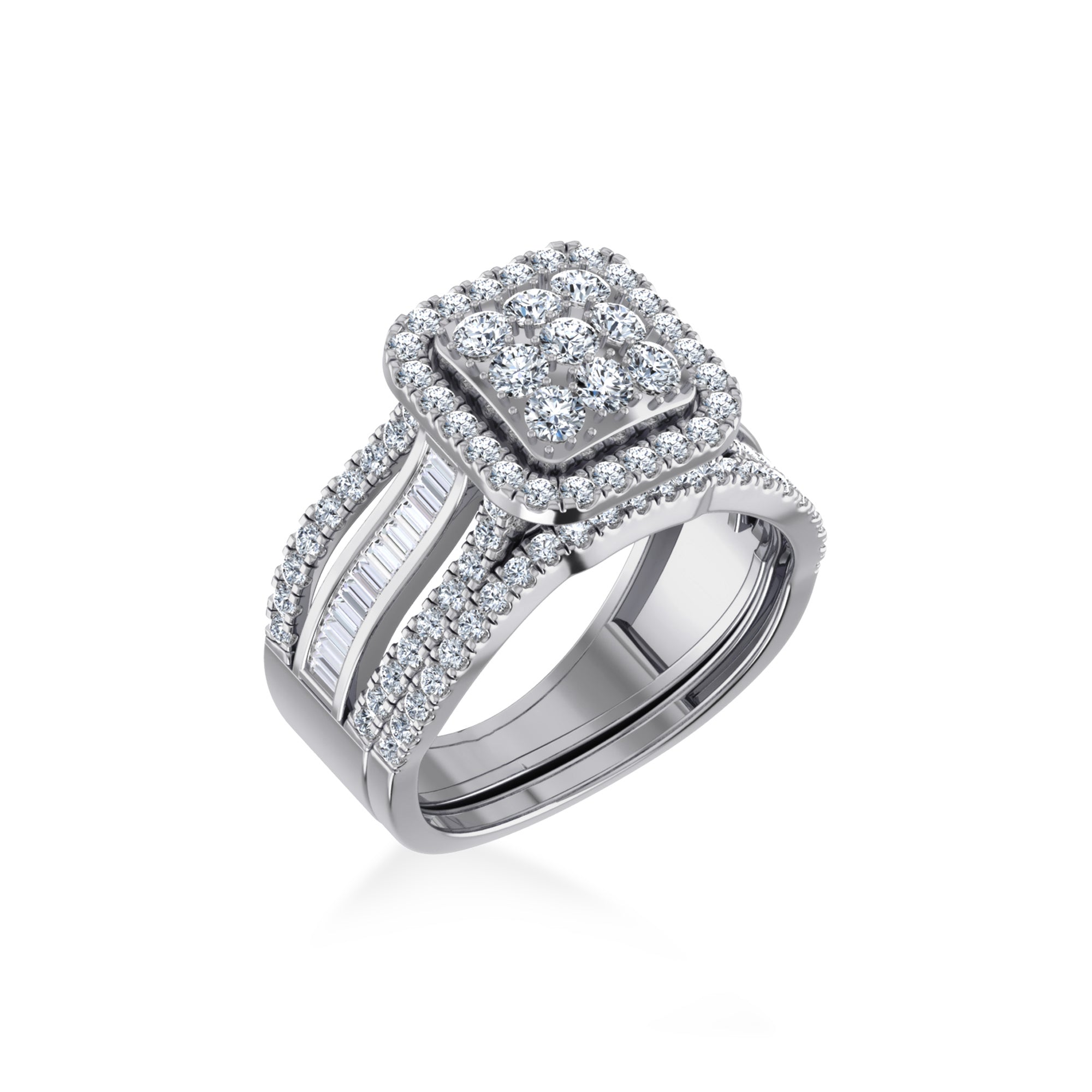 Square Halo Lab-Grown Diamond Ring with Baguette Accents 8