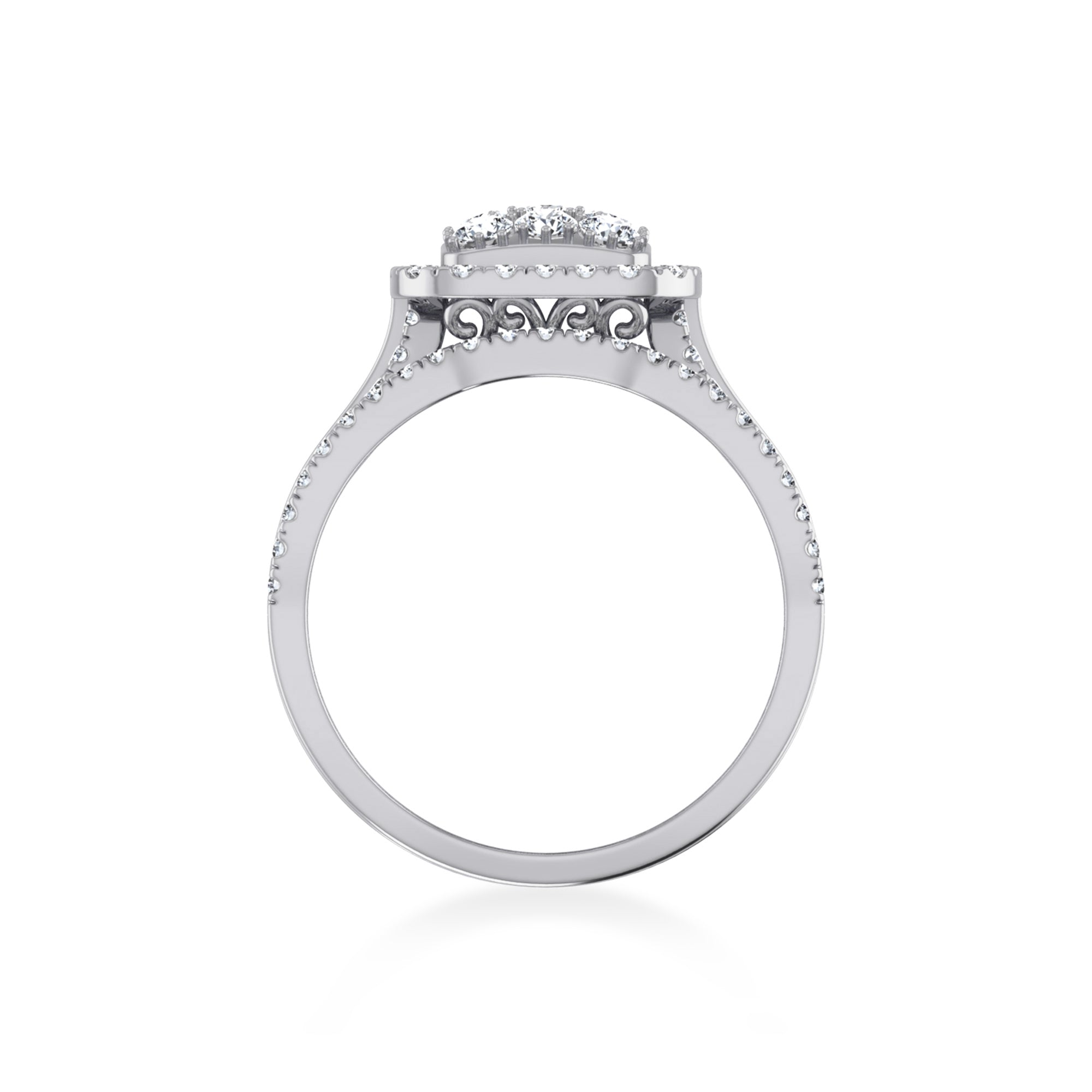 Square Halo Lab-Grown Diamond Ring with Baguette Accents 9