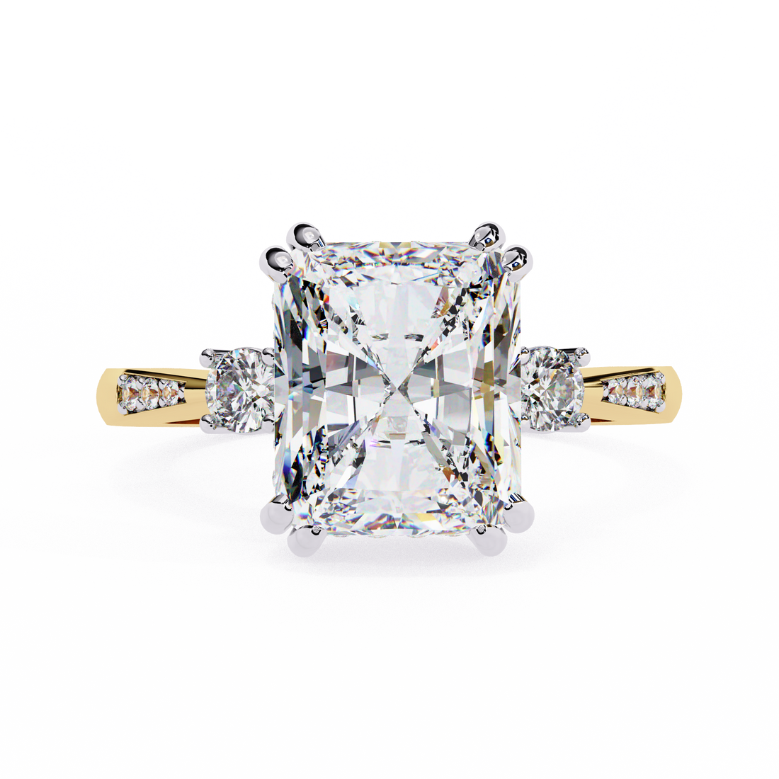 Statement Radiant Diamond Ring with Round Side Diamonds