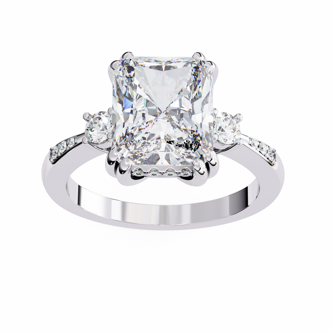 Statement Radiant Diamond Ring with Round Side Diamonds