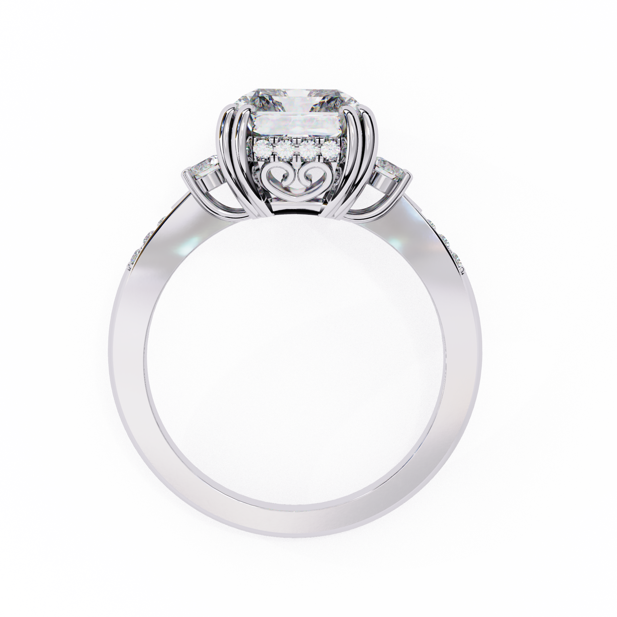 Statement Radiant Diamond Ring with Round Side Diamonds